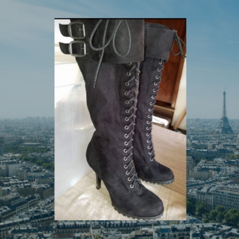 French Connection - Knee High Black Suede Boots